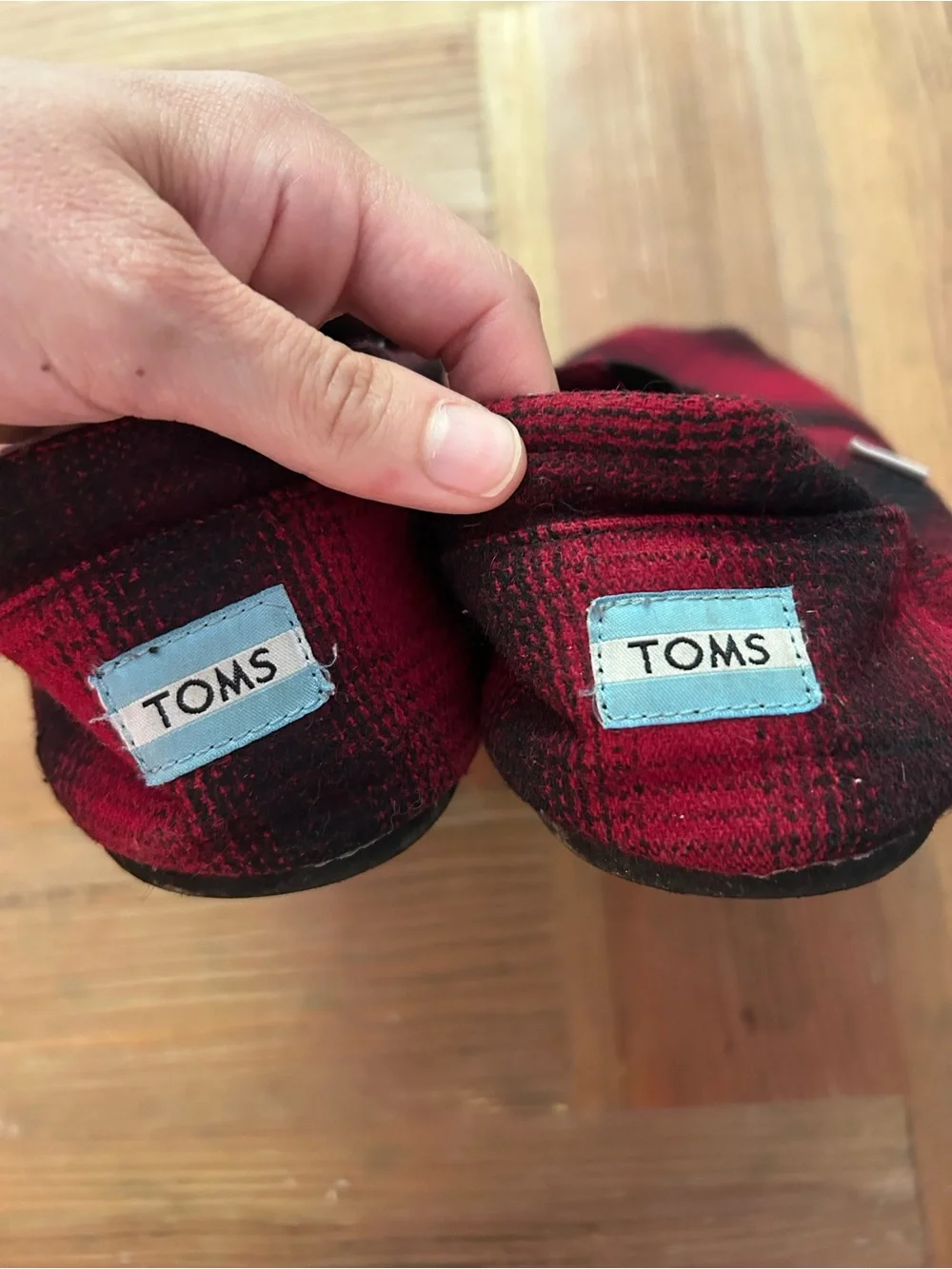 TOMS Red and Black Plaid Slip-On Shoe - Picture 3 of 4